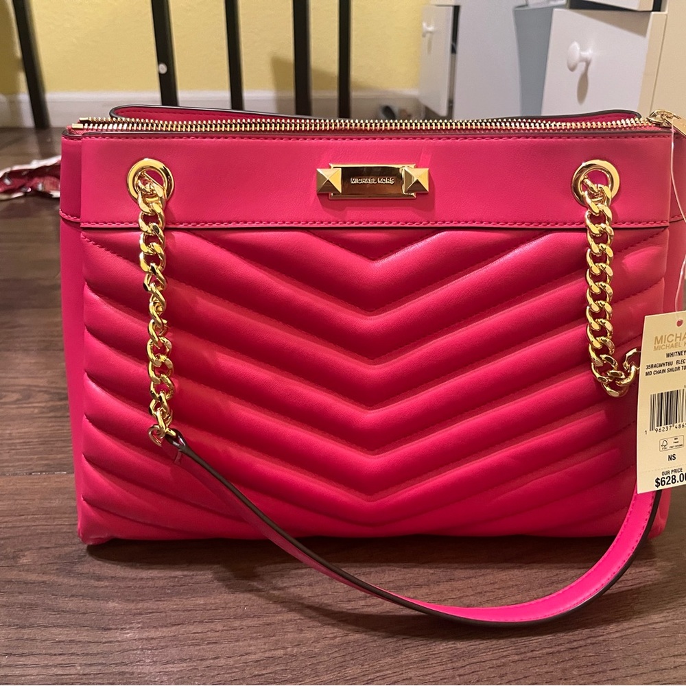 Michael Kors Pink and Gold Quilted Shoulder Bag